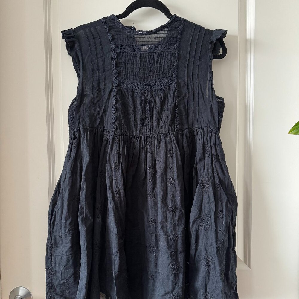Free People Black Embroidered Cotton Boho Babydoll Tunic Top XS